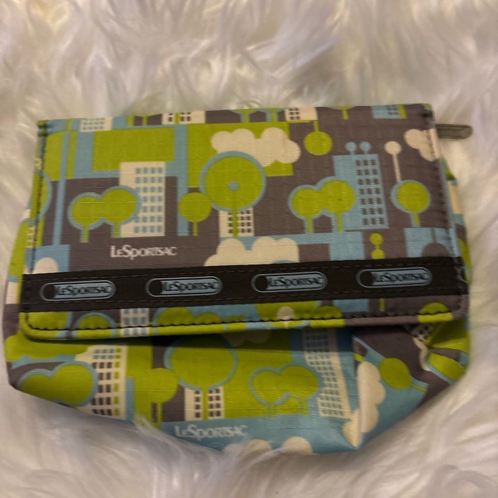 LeSportsac Blue and Green Cityscape Pouch